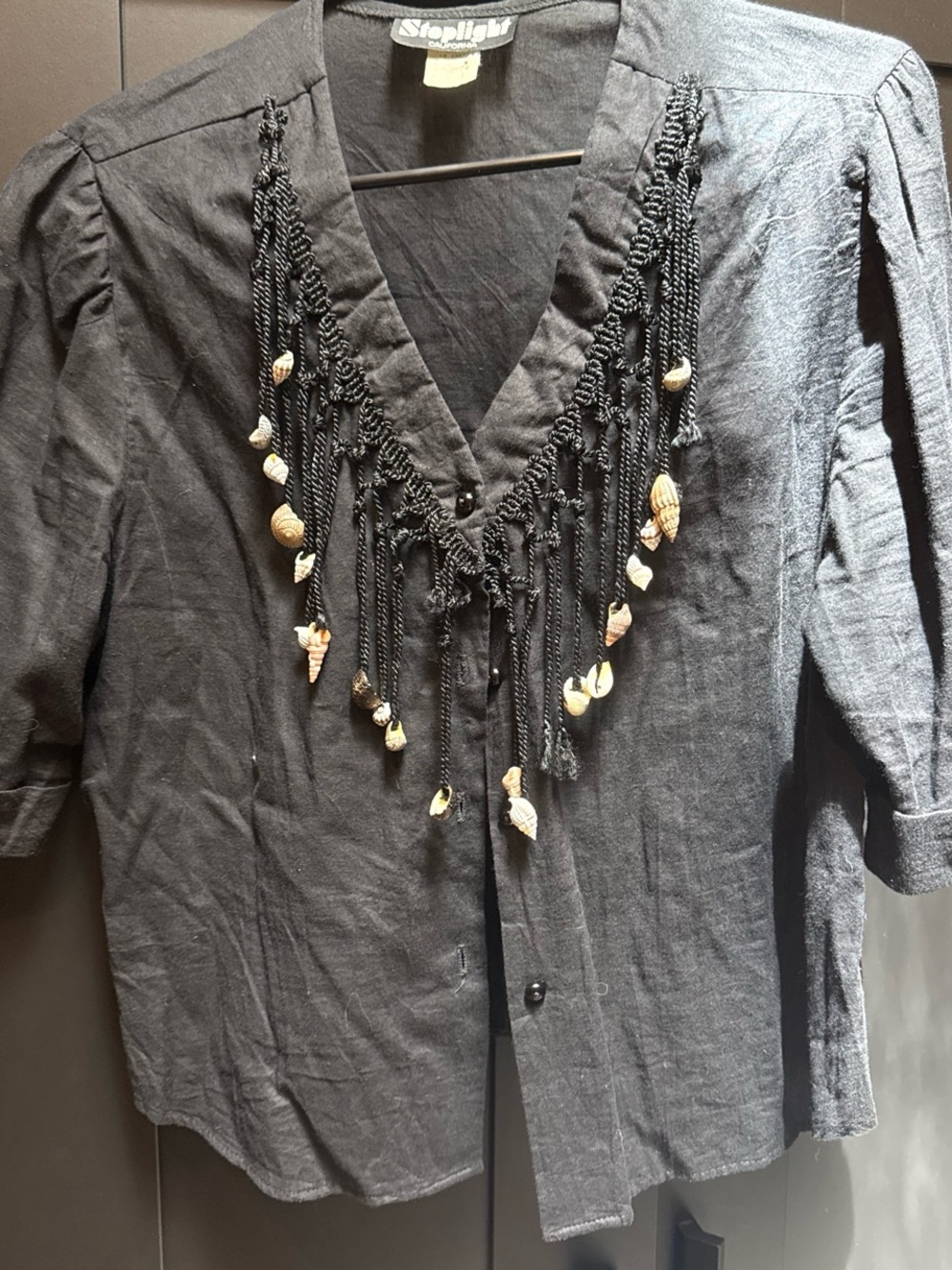 Vintage Black Shell Fringe Blouse -